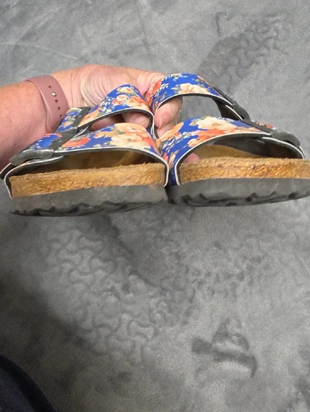 Papillio By Birkenstock  Floral Double-Buckle Blue Slide Sandals Sz 39 (8)